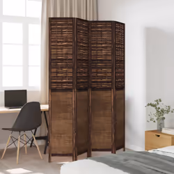 vidaXL Room Divider 4 Panels Privacy Screen Dark Brown Solid Wood Paulownia