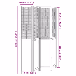 vidaXL Room Divider 4 Panels Privacy Screen Dark Brown Solid Wood Paulownia