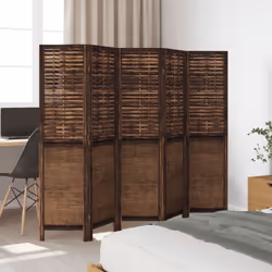 vidaXL Room Divider 5 Panels Privacy Screen Dark Brown Solid Wood Paulownia - 40 x 160 cm/ 5 piece - Additional view 2