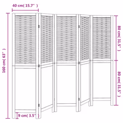 vidaXL Room Divider 5 Panels Privacy Screen Dark Brown Solid Wood Paulownia - 40 x 160 cm/ 5 piece - Additional view 3