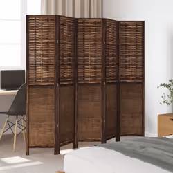 vidaXL Room Divider 5 Panels Privacy Screen Dark Brown Solid Wood Paulownia