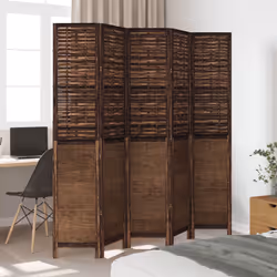 vidaXL Room Divider 5 Panels Privacy Screen Dark Brown Solid Wood Paulownia