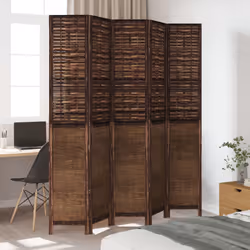 vidaXL Room Divider 5 Panels Privacy Screen Dark Brown Solid Wood Paulownia - 40 x 220 cm/ 5 piece - Additional view 2