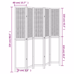 vidaXL Room Divider 5 Panels Privacy Screen Dark Brown Solid Wood Paulownia - 40 x 220 cm/ 5 piece - Additional view 3