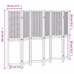 vidaXL Room Divider 6 Panels Privacy Screen Dark Brown Solid Wood Paulownia