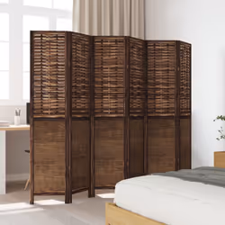 vidaXL Room Divider 6 Panels Privacy Screen Dark Brown Solid Wood Paulownia