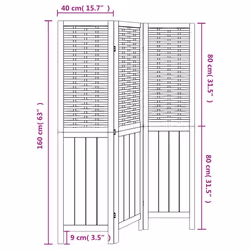 vidaXL Room Divider 3 Panels Office Privacy Screen White Solid Wood Paulownia