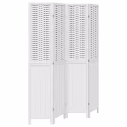 vidaXL Room Divider 4 Panels Office Privacy Screen White Solid Wood Paulownia