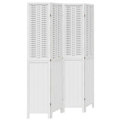 vidaXL Room Divider 4 Panels Office Privacy Screen White Solid Wood Paulownia