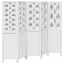 vidaXL Room Divider 5 Panels Office Privacy Screen White Solid Wood Paulownia