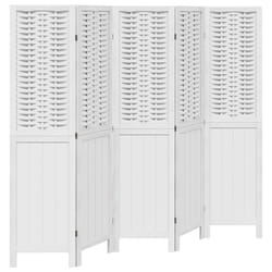 vidaXL Room Divider 5 Panels Office Privacy Screen White Solid Wood Paulownia