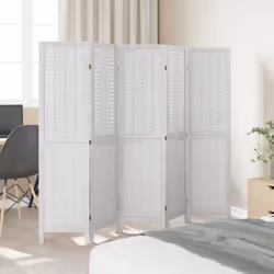 vidaXL Room Divider 5 Panels Office Privacy Screen White Solid Wood Paulownia