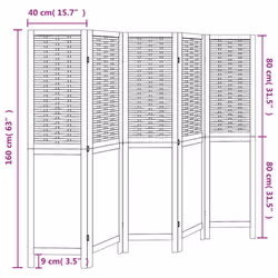 vidaXL Room Divider 5 Panels Office Privacy Screen White Solid Wood Paulownia