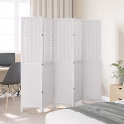 vidaXL Room Divider 5 Panels Office Privacy Screen White Solid Wood Paulownia - Additional view 2