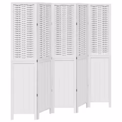 vidaXL Room Divider 5 Panels Office Privacy Screen White Solid Wood Paulownia