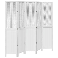 vidaXL Room Divider 5 Panels Office Privacy Screen White Solid Wood Paulownia