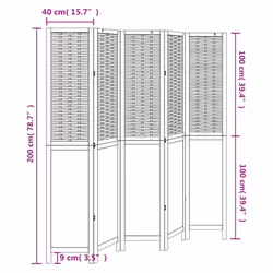 vidaXL Room Divider 5 Panels Office Privacy Screen White Solid Wood Paulownia