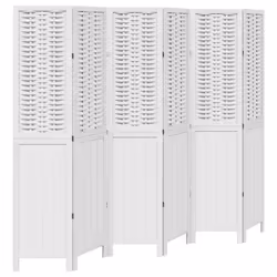 vidaXL Room Divider 6 Panels Office Privacy Screen White Solid Wood Paulownia