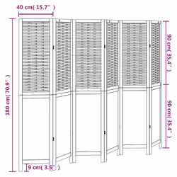 vidaXL Room Divider 6 Panels Office Privacy Screen White Solid Wood Paulownia - Additional view 7
