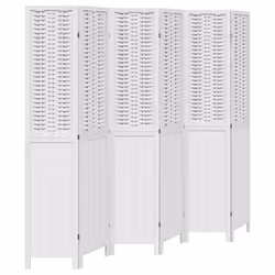 vidaXL Room Divider 6 Panels Office Privacy Screen White Solid Wood Paulownia