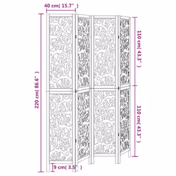 vidaXL Room Divider Privacy Screen Room Partition White Solid Wood Paulownia - 40 x 220 cm/ 4 piece