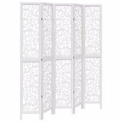 vidaXL Room Divider Privacy Screen Room Partition White Solid Wood Paulownia - 40 x 220 cm/ 5 piece