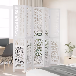 vidaXL Room Divider Privacy Screen Room Partition White Solid Wood Paulownia - 40 x 220 cm/ 5 piece