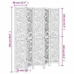 vidaXL Room Divider Privacy Screen Room Partition White Solid Wood Paulownia - 40 x 220 cm/ 5 piece