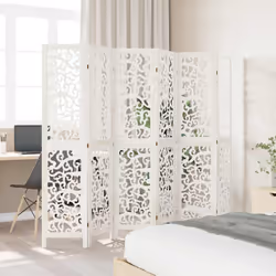 vidaXL Room Divider Privacy Screen Room Partition White Solid Wood Paulownia - 40 x 180 cm/ 6 piece