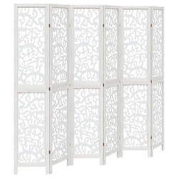 vidaXL Room Divider Privacy Screen Room Partition White Solid Wood Paulownia - 40 x 200 cm/ 6 piece