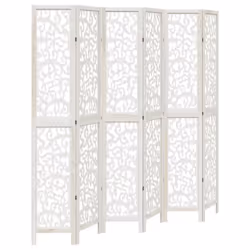 vidaXL Room Divider Panel Privacy Screen 6 Panels White Solid Wood Paulownia