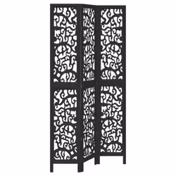 vidaXL Room Divider Privacy Screen Privacy Panel Black Solid Wood Paulownia - 40 x 220 cm/ 3 piece