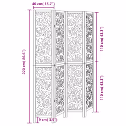 vidaXL Room Divider Privacy Screen Privacy Panel Black Solid Wood Paulownia - 40 x 220 cm/ 4 piece
