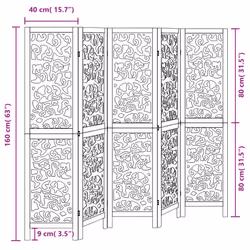 vidaXL Room Divider Privacy Screen Privacy Panel Black Solid Wood Paulownia - 40 x 160 cm/ 5 piece