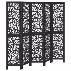 vidaXL Room Divider Privacy Screen Privacy Panel Black Solid Wood Paulownia - 40 x 180 cm/ 5 piece