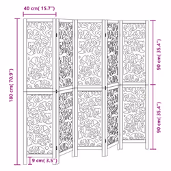 vidaXL Room Divider Privacy Screen Privacy Panel Black Solid Wood Paulownia - 40 x 180 cm/ 5 piece - Additional view 7
