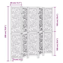 vidaXL Room Divider Privacy Screen Privacy Panel Black Solid Wood Paulownia - 40 x 200 cm/ 5 piece