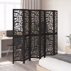 vidaXL Room Divider Privacy Screen Privacy Panel Black Solid Wood Paulownia - 40 x 200 cm/ 6 piece