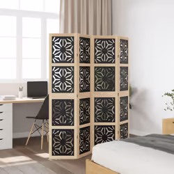 vidaXL Room Divider Panel Privacy Screen Brown & Black Solid Wood Paulownia - 40 x 180 cm/ 4 piece - Additional view 2