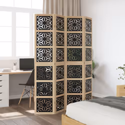 vidaXL Room Divider Panel Privacy Screen Brown & Black Solid Wood Paulownia - 40 x 200 cm/ 4 piece - Additional view 2