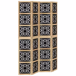 vidaXL Room Divider 4 Panels Privacy Screen Brown & Black Solid Wood Paulownia