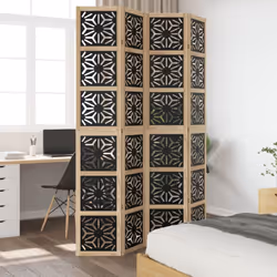 vidaXL Room Divider 4 Panels Privacy Screen Brown & Black Solid Wood Paulownia