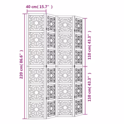 vidaXL Room Divider 4 Panels Privacy Screen Brown & Black Solid Wood Paulownia
