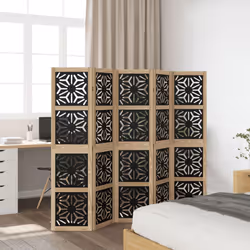 vidaXL Room Divider Panel Privacy Screen Brown & Black Solid Wood Paulownia - 40 x 160 cm/ 5 piece - Additional view 2