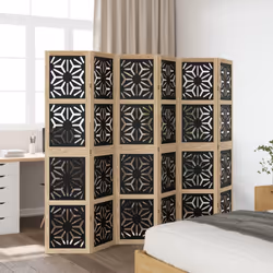 vidaXL Room Divider Panel Privacy Screen Brown & Black Solid Wood Paulownia - 40 x 180 cm/ 6 piece - Additional view 2