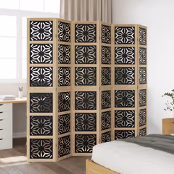 vidaXL Room Divider Panel Privacy Screen Brown & Black Solid Wood Paulownia - 40 x 200 cm/ 6 piece - Additional view 2