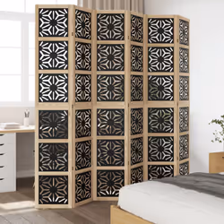 vidaXL Room Divider Panel Privacy Screen Brown & Black Solid Wood Paulownia - 40 x 220 cm/ 6 piece - Additional view 2