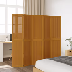vidaXL Room Divider Panel Office Privacy Screen Brown Solid Wood Paulownia - 40 x 180 cm/ 5 piece - Additional view 2