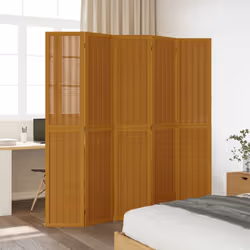 vidaXL Room Divider Panel Office Privacy Screen Brown Solid Wood Paulownia - 40 x 200 cm/ 5 piece - Additional view 2