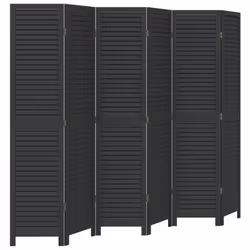 vidaXL Room Divider 6 Panels Room Privacy Screen Black Solid Wood Paulownia
